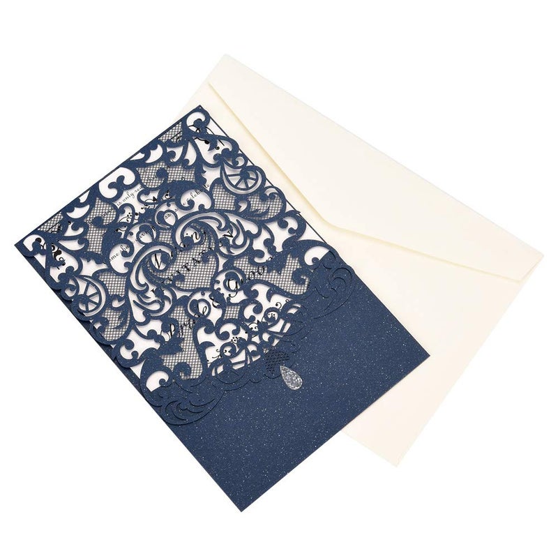 FOMTOR 50-Pack Blue Laser Cut Wedding Invitation Cards Set w/Envelopes & Inserts & Seals â€“ for Wedding, Bridal Shower, Graduation, Birthday Party, Engagement, Anniversary - Image 5